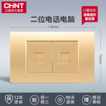 Chint Electric 118 5D champagne color steel frame series two-digit telephone computer two-digit telephone Plus Network