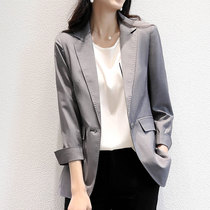 OUOI 2021 autumn new small suit female elegant quality one button three-point sleeve mid-length blazer