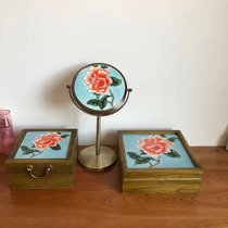 Creative life ornaments creative desktop HD makeup mirror porcelain plate painting desktop dressing table mirror 360 degrees rotation