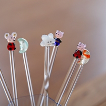 Mixing Rod Glass creative cartoon star Moon stirring rod hand held long handle solid milk tea coffee mixing rod