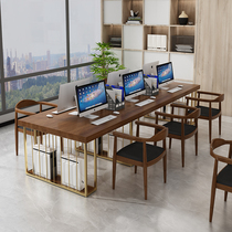 Simple solid wood desk small staff table studio long table log desk desktop computer table