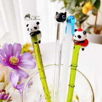 Spot Japan imported glass fine worker cute Panda Bamboo Penguin small black cat long glass mixing stick spoon