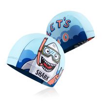  Cloth sunscreen cute childrens swimming cap comfortable elastic head boys and girls middle and large children children shark tide print
