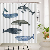 Nordic ins whale original shower curtain waterproof quick-drying creative animal bathroom bathroom partition hanging curtain table curtain