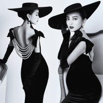 Exhibition New pregnant women Photo clothing black Hepburn sexy simple dress studio pregnancy photo photography clothing