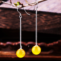 s925 pure silver earring earring earring hollow todigy inlaid honey wax green pine stone pearl round bead accessory silver ornament