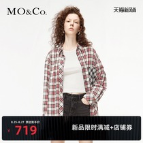  MOCO spring new product stitching red black and white check shirt Mo Anke