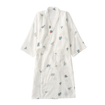 Pajamas nightgown womens spring and autumn cotton gauze yukata White thin cotton summer Japanese kimono bathrobe night dress