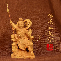  Boxwood carving Taoist statue Middle altar Marshal Nezha the third prince Solid wood wood carving handicraft decoration Prince