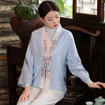 Chinese jacket female spring and autumn retro embroidery buckle pair large size National style thin short Chinese style shirt