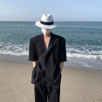Bai Kou Yang 2021 summer thin exquisite short-sleeved suit jacket design sense of fashion solid color casual top men