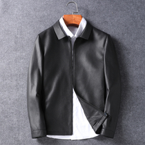 Autumn top layer imported calfskin leather jacket mens lapel business short leather jacket jacket leather leather jacket thickened