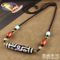 Tibet natural chalcedony old mine High purity nine-eyed Tianzhu jewelry original mine Turquoise South red coconut shell horizontal necklace
