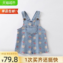  (One piece)Jerry Babe Girl Strap skirt Western style dress Autumn baby girl denim skirt skirt