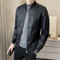 Haining Trend Spring and Autumn New Leather Mens Casual Short Section Stand Collar Baseball Uniforms Handsome Motorcycle Leather Jackets