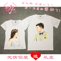 NEW Hand painted custom couples short-sleeved sweater color character avatar pure cotton t-shirt creative birthday gift
