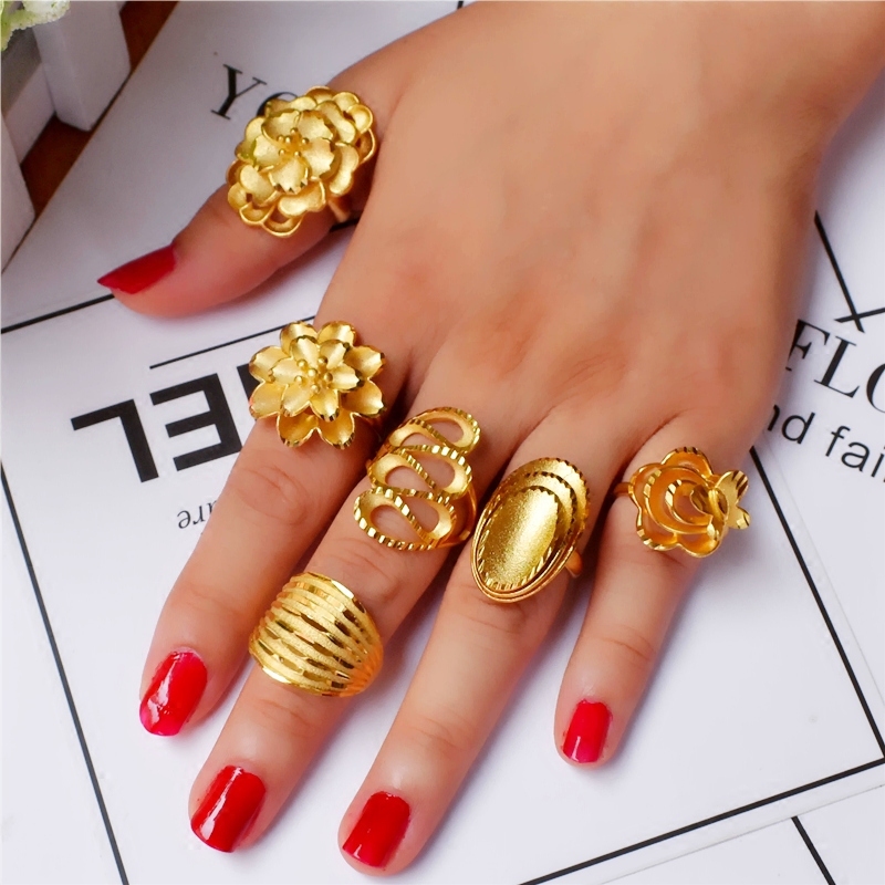 女士沙金戒指时尚新款铜镀金24k食指夸张大气个性奢华仿真黄金