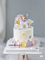 Horse riding girl baby 100 days birthday cake Unicorn girl baby girl birthday cake decoration ornaments plug-in