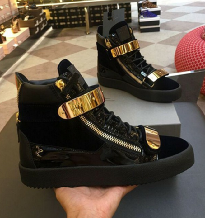 Classic gold buckle WR GZ men's shoes black velvet women's shoes genuine leather high top plush thick sole couple casual trendy board shoes