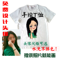 Custom pure hand-painted clothes draw cartoon avatar T-shirt Couple outfit Parent-child Q version real person photo personality creative graffiti