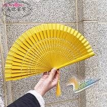 Craft Fan Seven-color Dance Fan Spanish Fan Yellow Dance Wood Fold Fan Stage Walk Show Dance Props