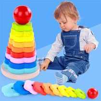 Early education toy set Tower layer layered Montesvia teaching aids 3-year-old baby shape cognitive matching rainbow sleeve column ring