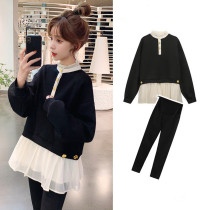 Pregnant Woman Shirt Spring Dress New Internet Red Fashion Boomer Long Sleeve Doll Blouse Blouse Small Jacket Tovenant Pants Spring Autumn