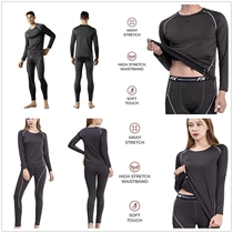 Foreign trade quick-drying autumn and winter velvet sports set training ski fitness running football basketball dark gray mens and womens set