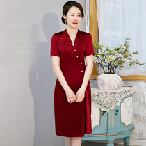 Acetic acid cheongsam 2021 summer new wedding mother dress noble young high-end mother-in-law wedding dress