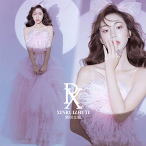 New sweet dream goddess photo studio photo art photo clothing pink ostrich feather color yarn wedding dress