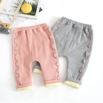 Baby plus velvet pants autumn and winter cotton pants girls leggings outside wearing foreign loose casual cotton cotton baby big pp pants