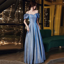 Star evening dress new blue long sequin bridesmaids group temperament annual meeting sisters thin host banquet elegant