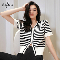 Iveli knitwear women 2022 Summer new stripes 100 hitch knit cardigan design Sensation Little Crowdcoat Woman
