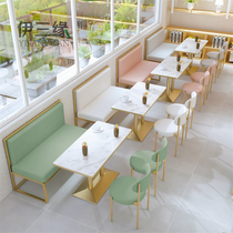 Milk tea shop table and chair combination Simple fresh cold drink dessert cafe Burger shop card seat sofa Fast food restaurant table and chair