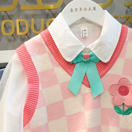 Рубашка, осенний жилет, милый детский шерстяной хлопковый комплект