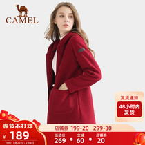 Camel women's windbreaker coat red winter long fleece sports windproof polar fleece casual hooded top