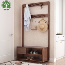 Solid wood coat rack Shoe stool One-piece household door can sit shoe stool into the door hanger entrance shelf