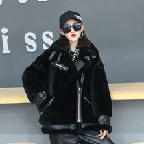Fur coat womens 2021 autumn and winter new loose thin wool coat motorcycle fur one-piece jacket tide