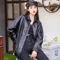 Leather leather womens autumn and winter new loose and versatile shirt top sheepskin casual large size fat mm coat tide