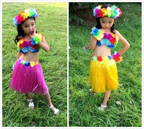 Colorful Hawaiian childrens kindergarten performance double-layer thick grass skirt clothing Garland grass skirt six-piece custom-made