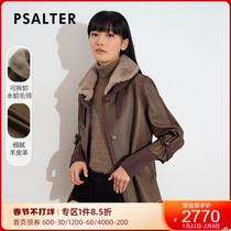 Psalm women's 2021 autumn new detachable mink collar fashion thread cuff leather