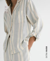 3 pieces of special 22 spring home European single Spain O home blue and white striped cotton lapel long-sleeved top