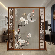 New Chinese style screen partition Living room office hotel landscape seat screen Bedroom flowers and birds Solid wood entrance double-sided mobile