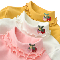  Girls  thick mid-high-neck bottoming shirt Autumn and winter childrens long-sleeved cotton t-shirt female baby childrens Western style top