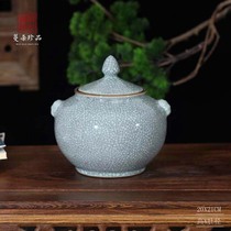 Jingdezhen crack classical porcelain cover jar quaint and elegant porcelain jar antique crack glaze color porcelain cover jar