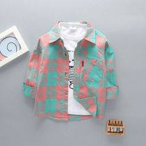 Spring and autumn boys plaid shirt inch female baby cotton childrens coat thin summer baby childrens long-sleeved shirt