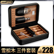 Portable cigar box Cigar scissors windproof cigar lighter smoking set Cedar cedar wood cigar moisturizer