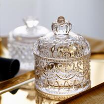 French relief retro Crystal dried fruit food glass candy jar jewelry storage box Storage Jar Ornaments sugar tank