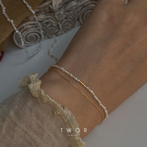 TWOR designer hand for rare natural wild sea water baroque small pearl 18k gold buckle bracelet extremely brief