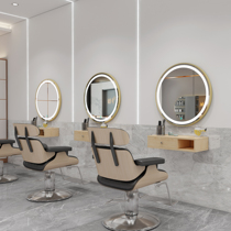 Aluminum alloy frame barber shop mirror counter round single-sided mirror wall cabinet integrated hairdressing with light mirror table